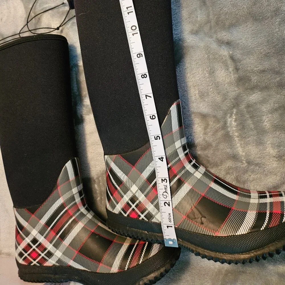 Charlie Paige Black and Plaid Tall Rain Boots